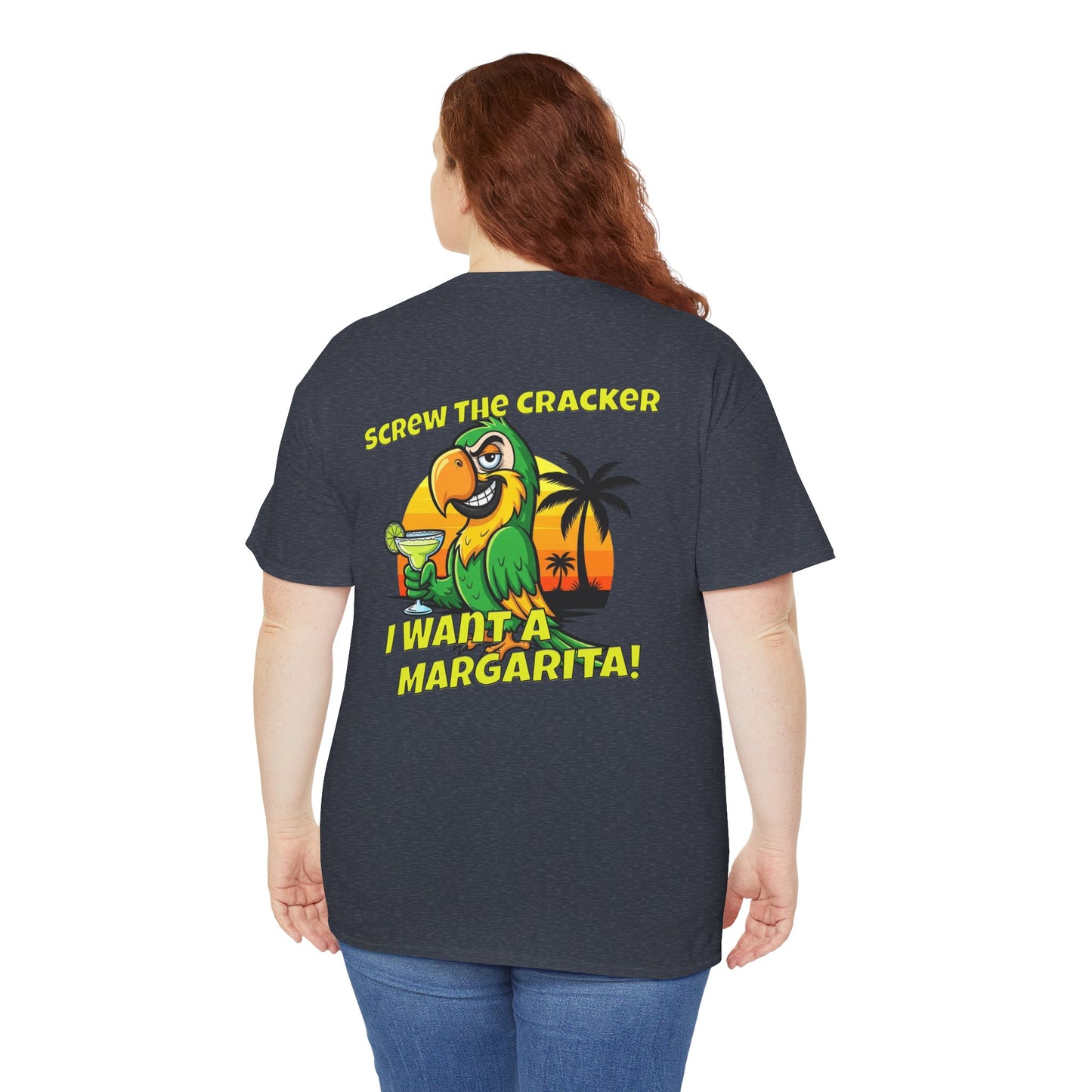Screw the Cracker I Want a Margarita" T-Shirt Tropical Parrot Cocktail Tee