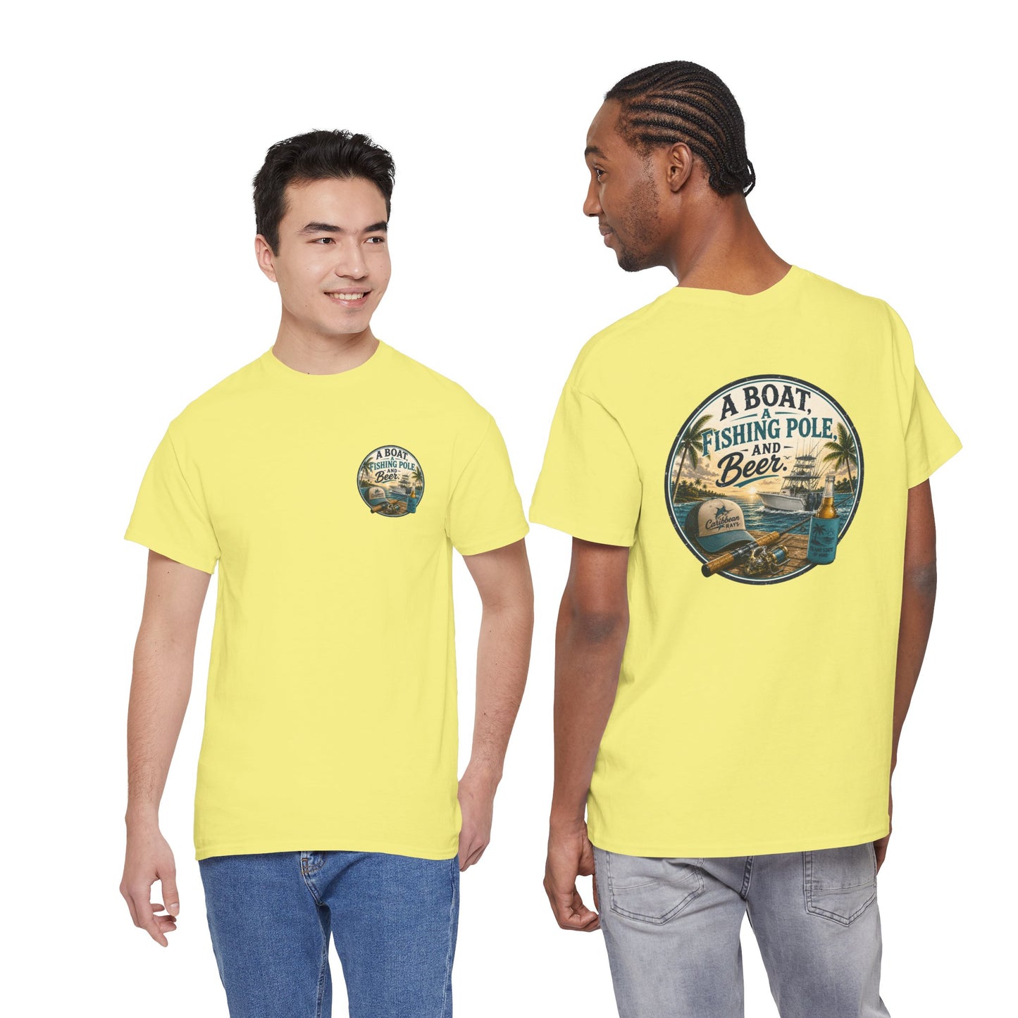 T-Shirt — "A Boat, Fishing Pole and Beer" Vintage Fishing Graphic Tee