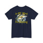 Navy blue t-shirt with a fish graphic and text 'In MY Mind I'm Fishing' on a white background