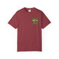 Maroon t-shirt with a colorful graphic on a white background