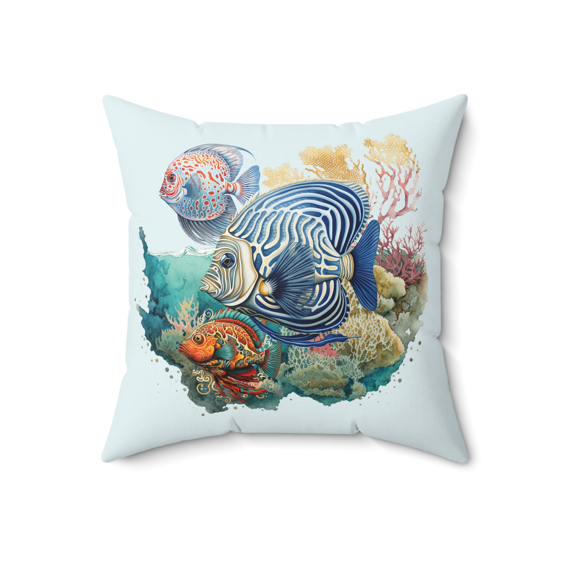 Coral Fish Scene Right Spun Polyester Square Pillow 