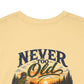 T-Shirt — "Never Too Old to Fish" Fishing Tee (Sunset Lake Design)