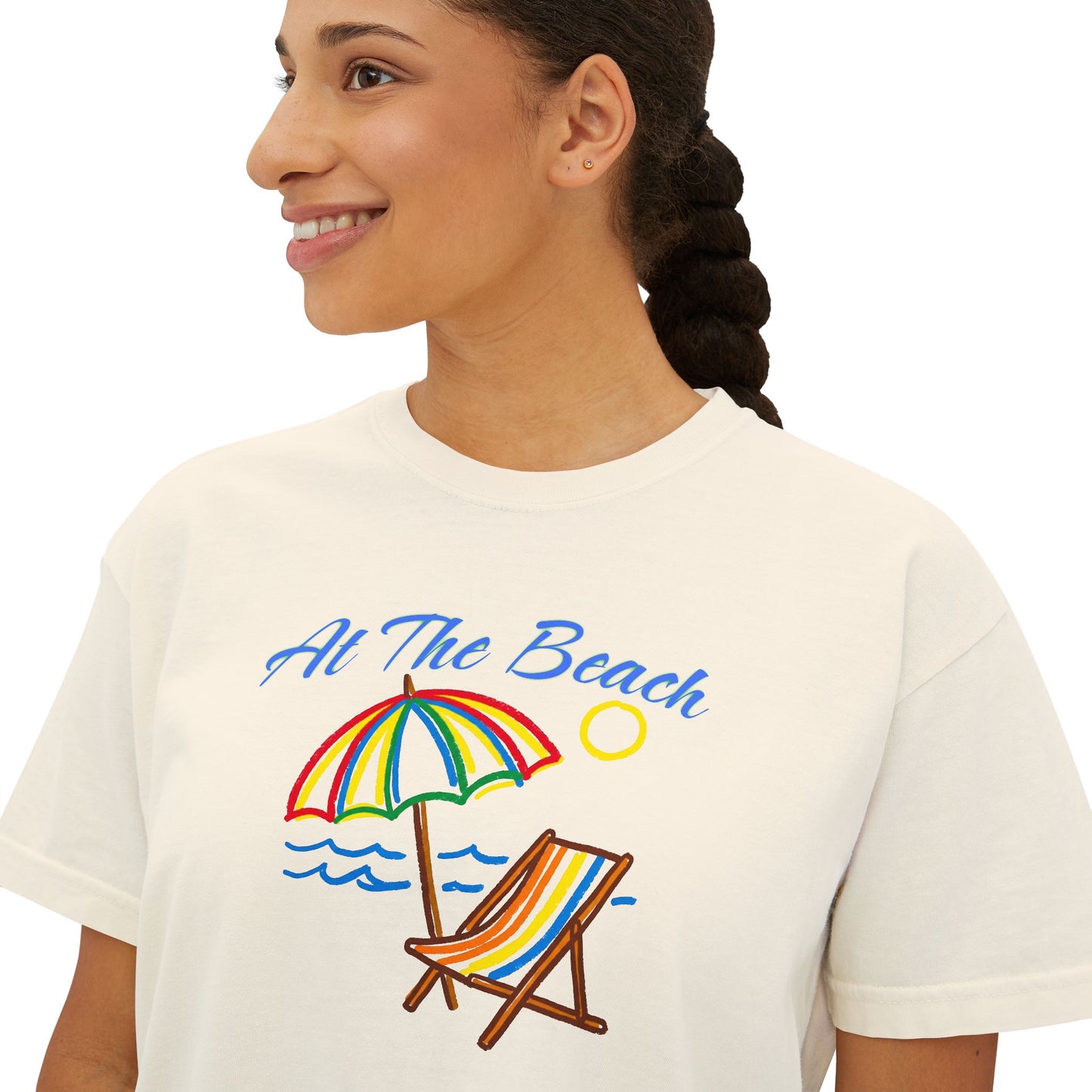All The Beach Women's Boxy Tee – Beach Umbrella & Chair Summer Shirt