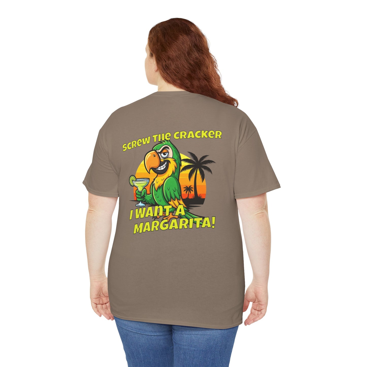 Screw the Cracker I Want a Margarita" T-Shirt Tropical Parrot Cocktail Tee