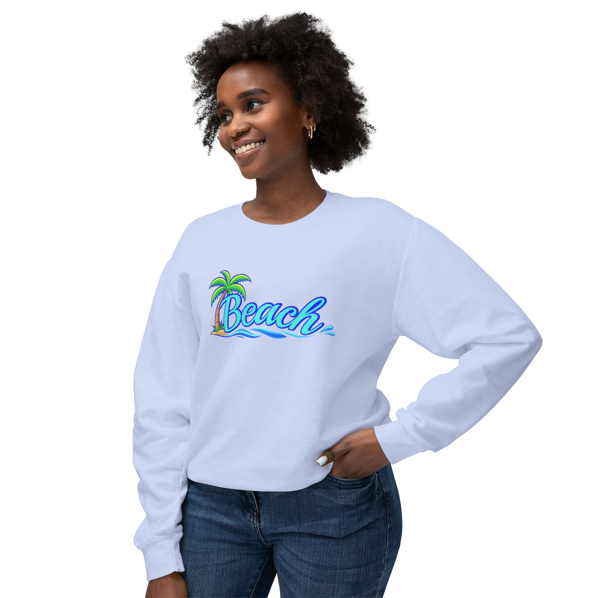 Beach Graphic Crewneck Sweatshirt — Palm Tree Retro Surf Vibe