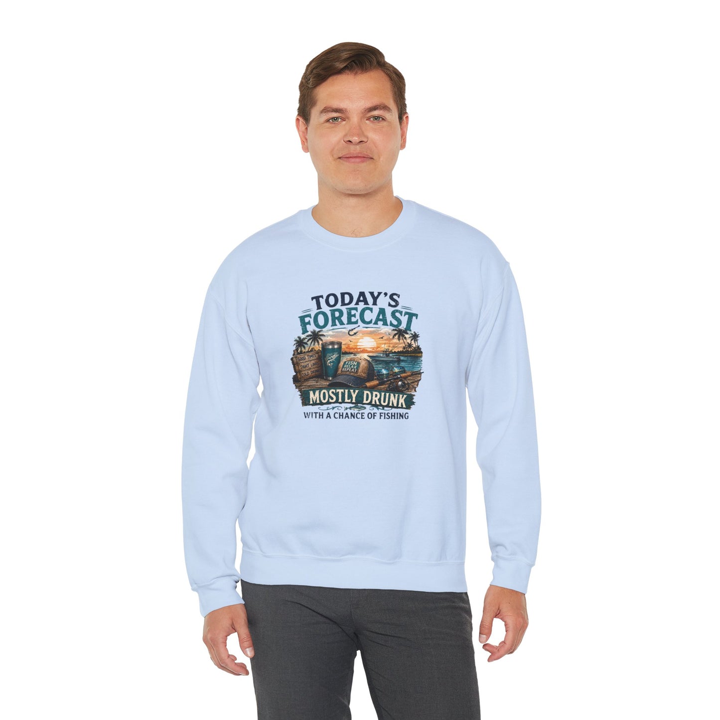 Crewneck Sweatshirt — "Today's Forecast: Mostly Drunk with a Chance of Fishing" Vintage Fishing Crewneck