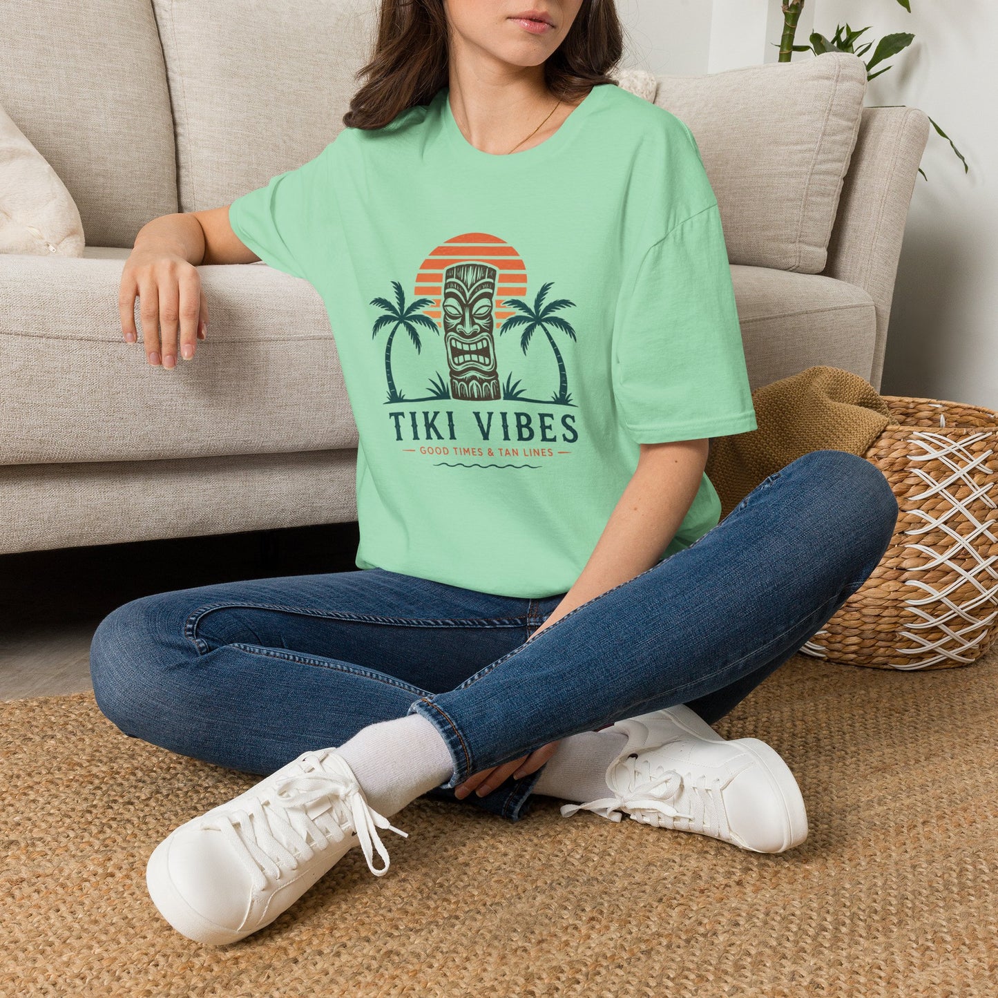 Tiki Vibes Sunset Tee (Palm Trees & Tiki Mask)
