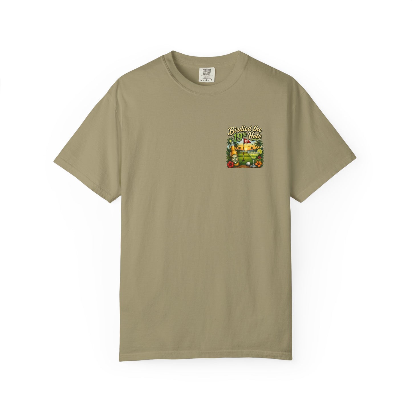 Golf T-Shirt — 'Birdied the 19th Hole' Tropical Golf Beer Design