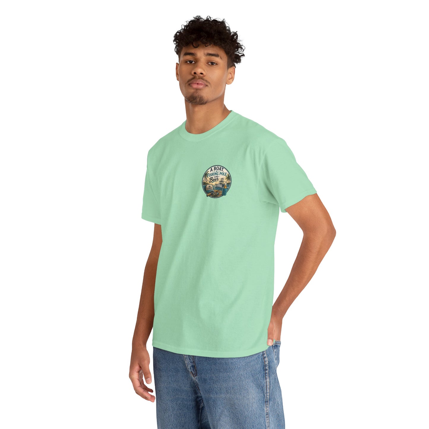 T-Shirt — "A Boat, Fishing Pole and Beer" Vintage Fishing Graphic Tee