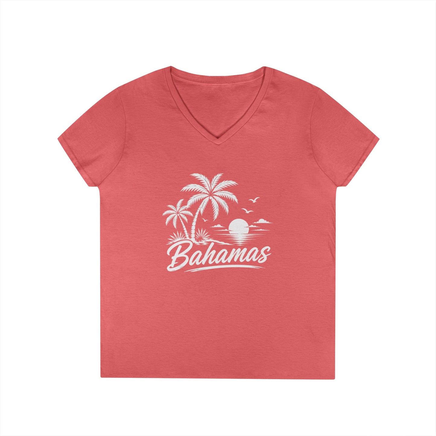 Bahamas Palm Beach V-Neck Tee — Ladies' Tropical Vacation T-Shirt
