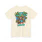 Beige t-shirt with a tropical graphic and 'I'm in Vacation Mode' text on a white background