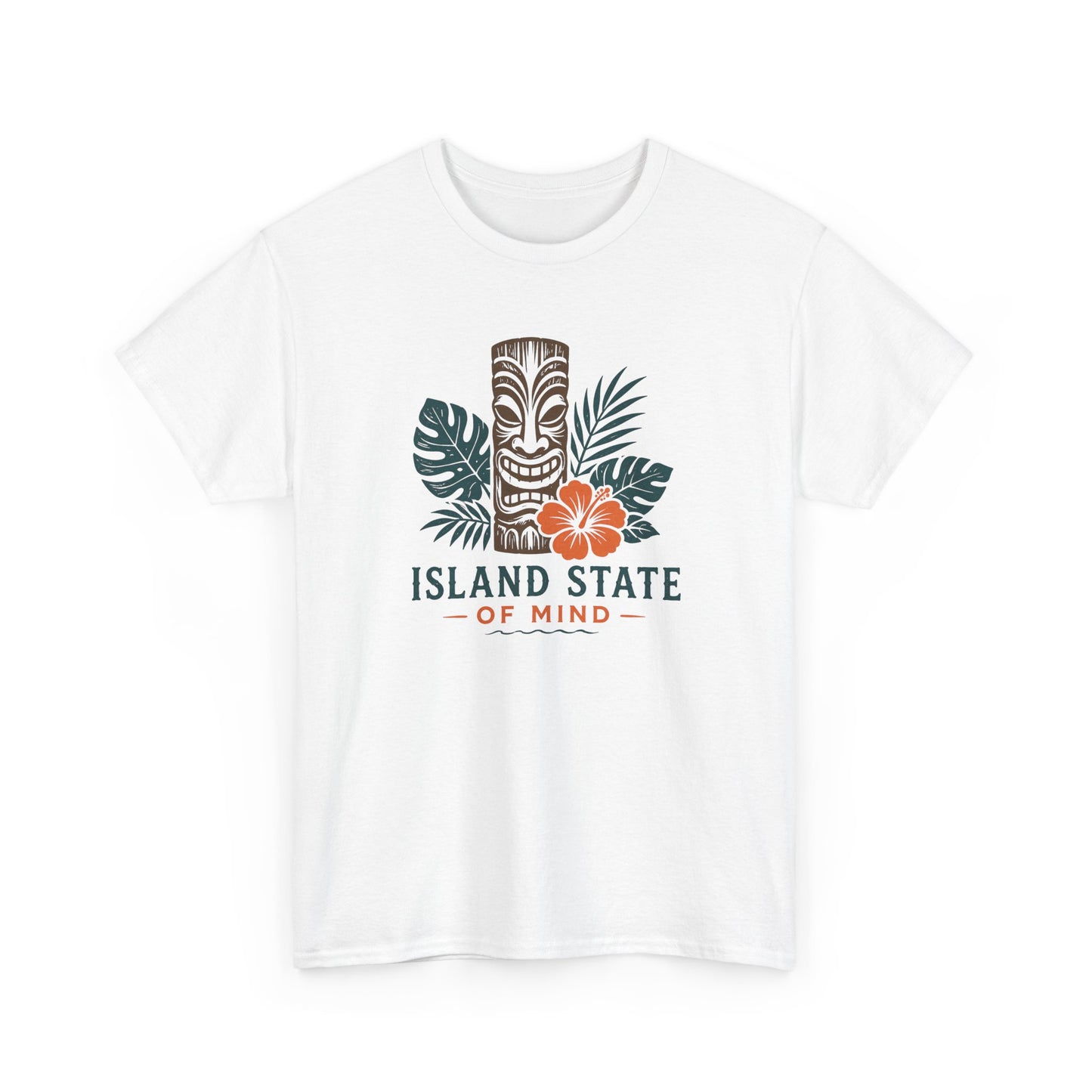 Island State of Mind T-Shirt — Tropical Tiki Tee with Hibiscus & Palm Leaves