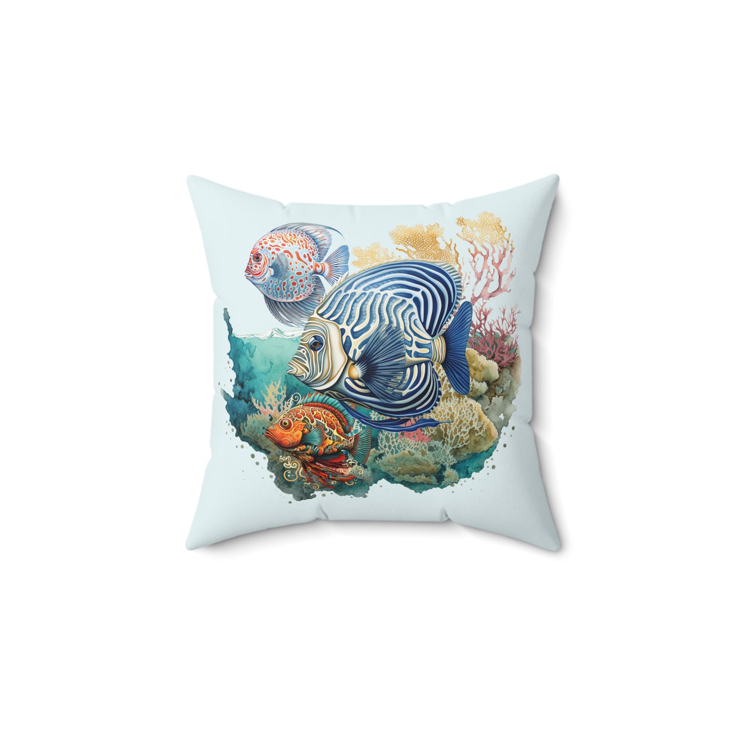 Coral Fish Scene Right Spun Polyester Square Pillow on Caribbean Rays