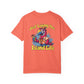 Coral t-shirt with a parrot graphic and 'Just Living the Island Life' text on a white background
