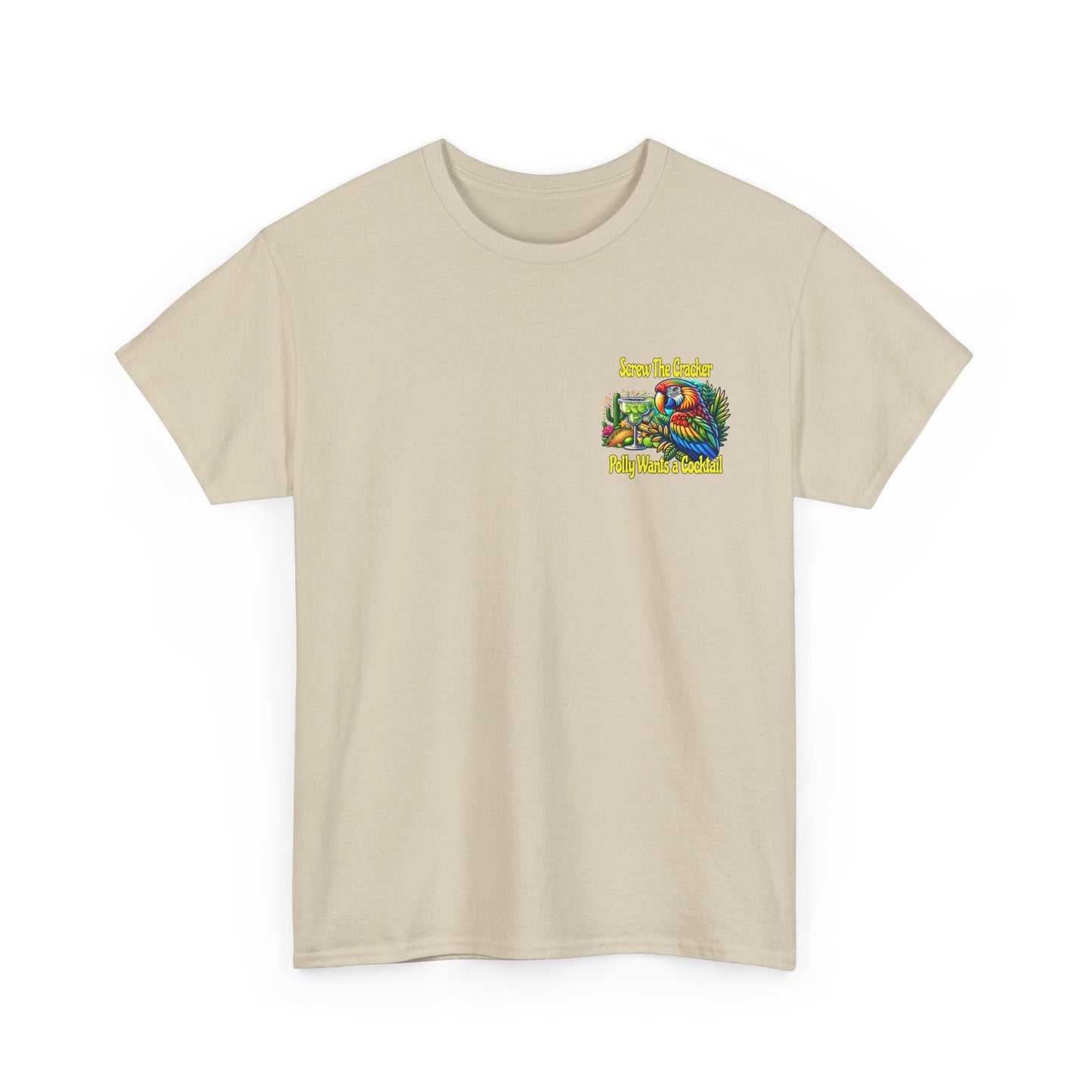 Cocktail Parrot Tee - Fun Retro Style, Unisex  Heavy Cotton T-Shirt,