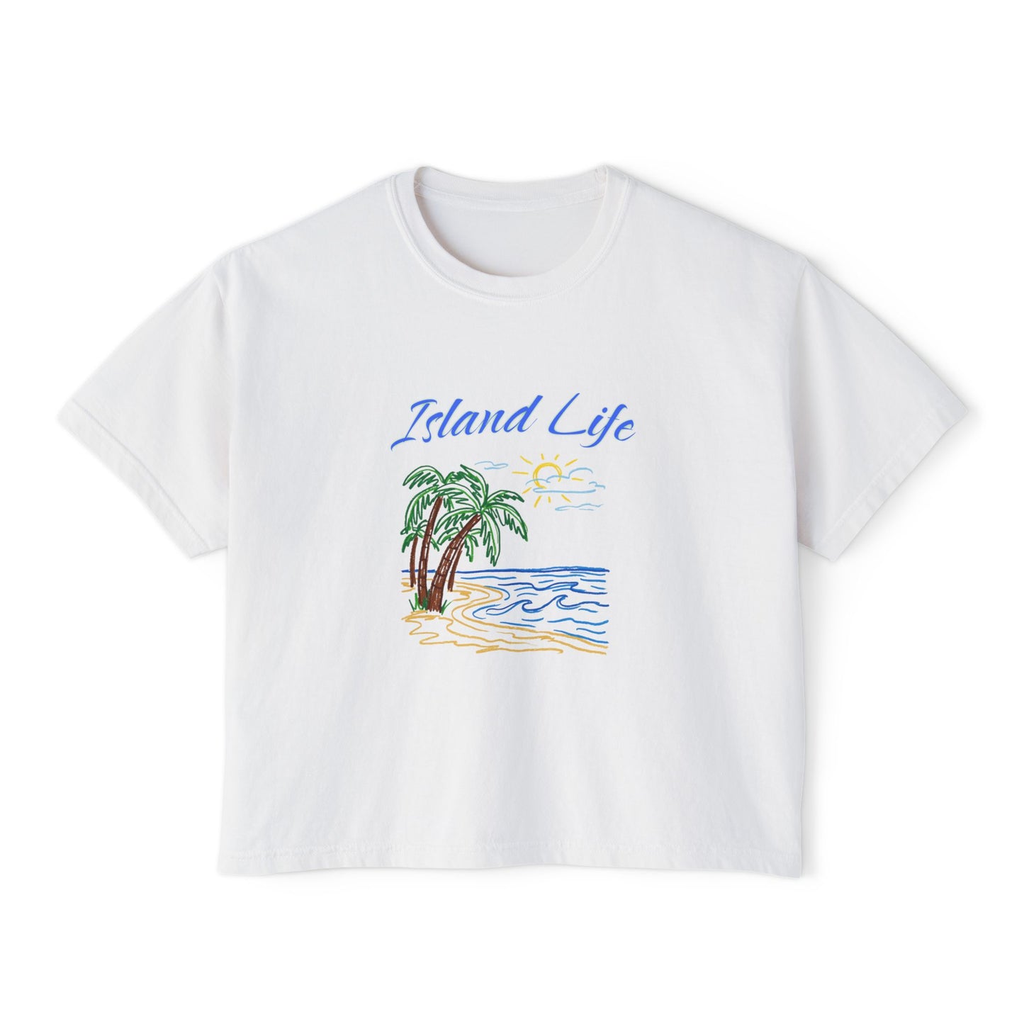 Island Life Boxy Tee — Women's Tropical Palm Beach T‑Shirt