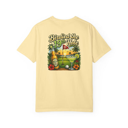 Golf T-Shirt — 'Birdied the 19th Hole' Tropical Golf Beer Design