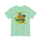 Light green t-shirt with a parrot graphic and text on the back, on a white background