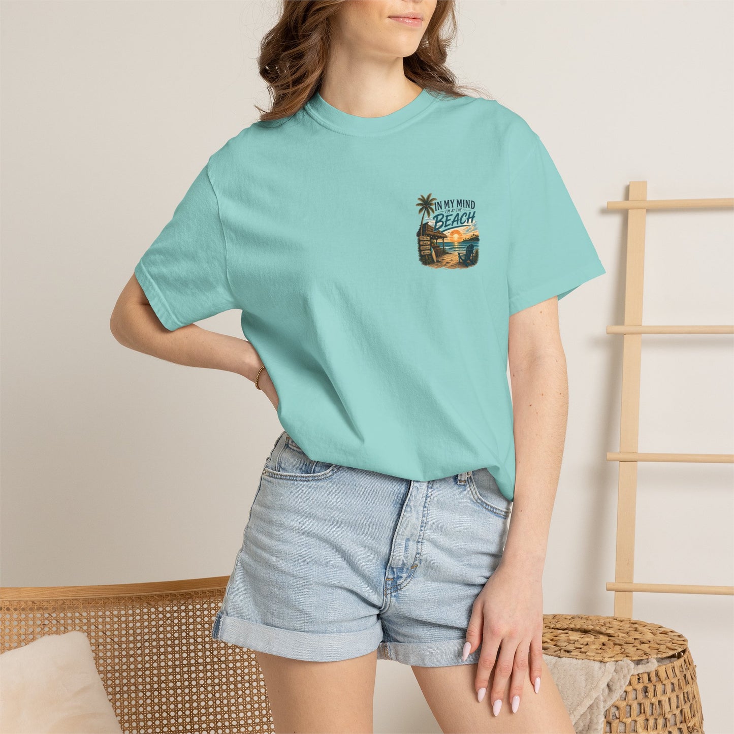 Beach Sunset T-Shirt — "In My Mind I'm at the Beach" Vintage Coastal Tee