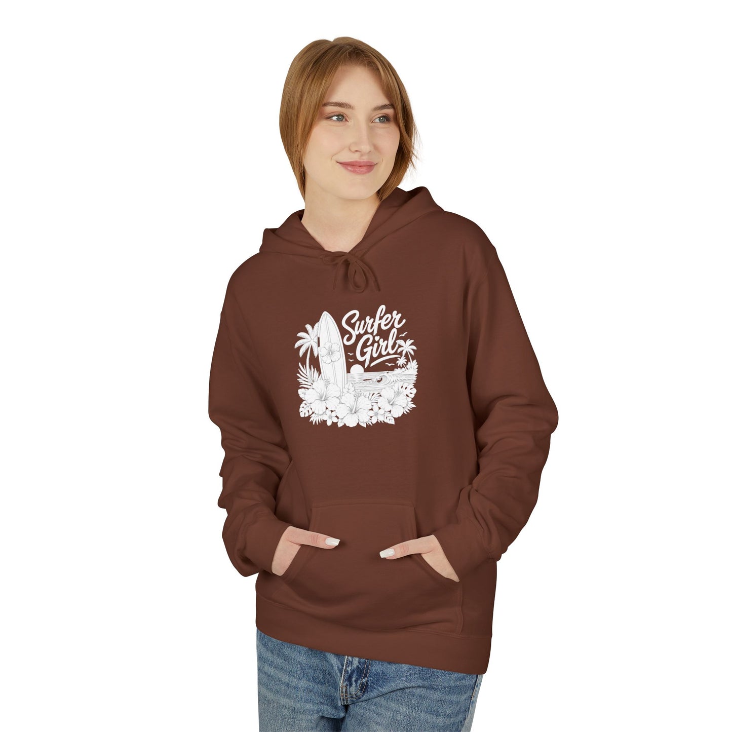 Surf Sketch Hoodie — Minimal Beach Palm Line Art Sweatshirt