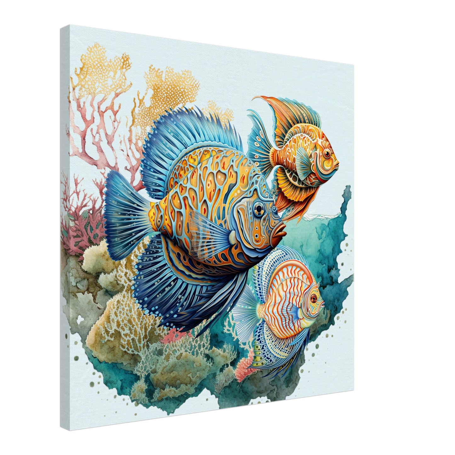 Trio Tropical Fish with Coral Left Canvas Wall Print Caribbean Rays