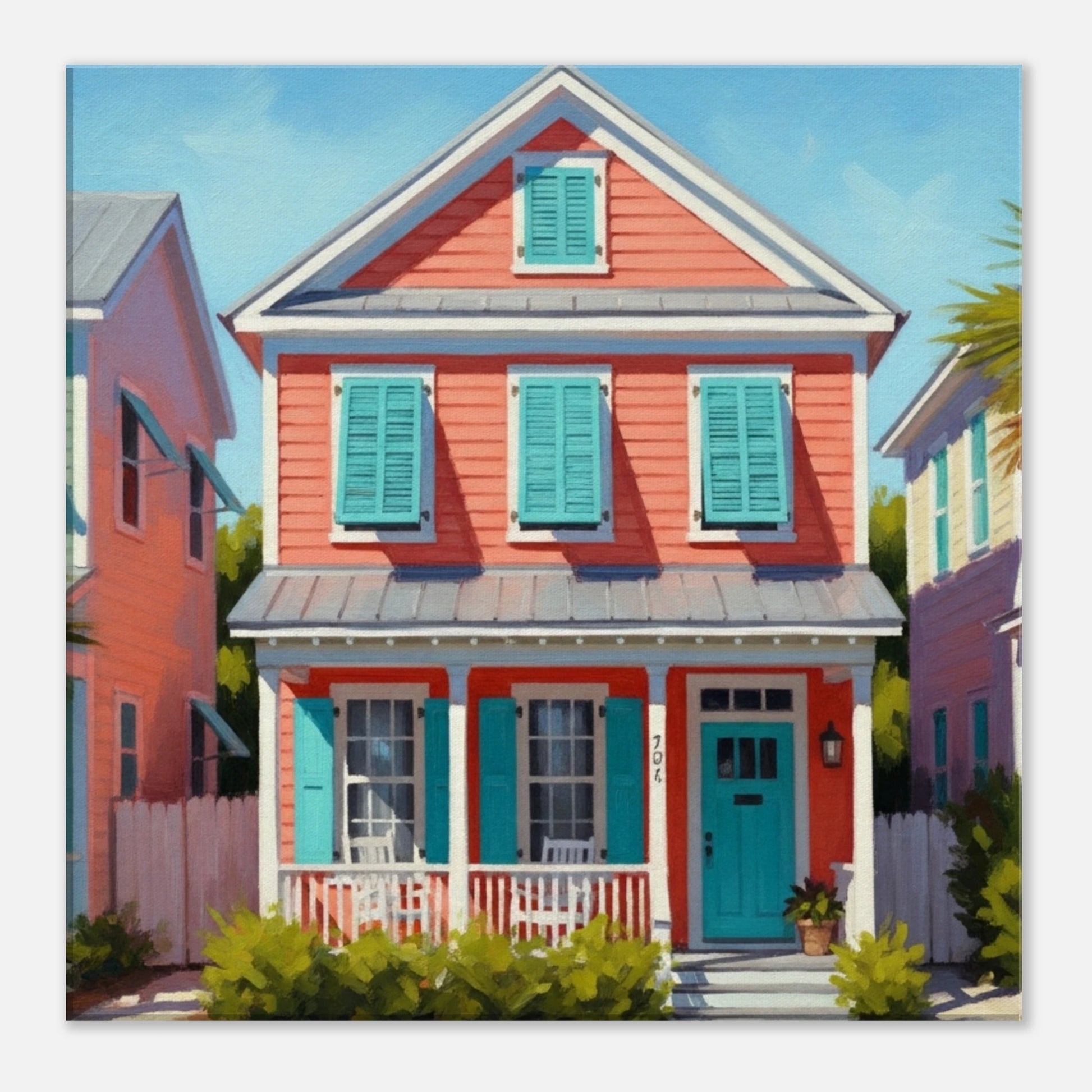 Coral Key West House Canvas Wall Print - at Caribbean Rays