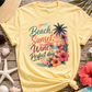 Beach Sunset Wine T-Shirt — "Beach, Sunset, Wine, Perfect Day" Tropical Graphic Tee