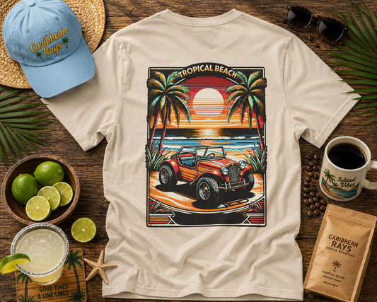 Tropical Beach Graphic Tee, Unisex Heavy Cotton T-Shirt,