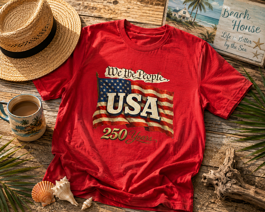 USA 250 Years Vintage Flag T-Shirt — "We the People" Patriotic Tee