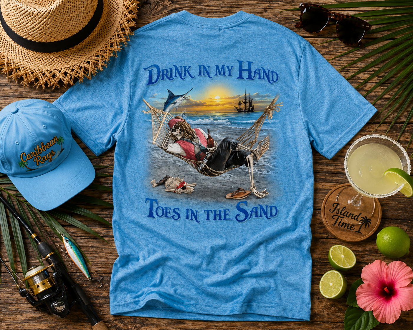 Pirate Drink In My Hand Short Sleeve Turquoise Heather Tropical T-shirt