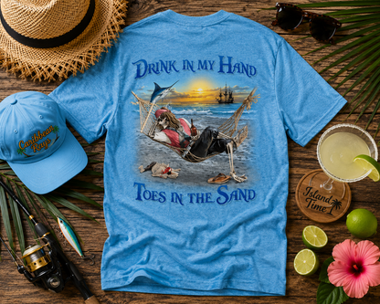 Pirate Drink In My Hand Short Sleeve Turquoise Heather Tropical T-shirt