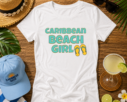Caribbean Beach Girl T-Shirt — Women's Vacation Flip-Flop Tee
