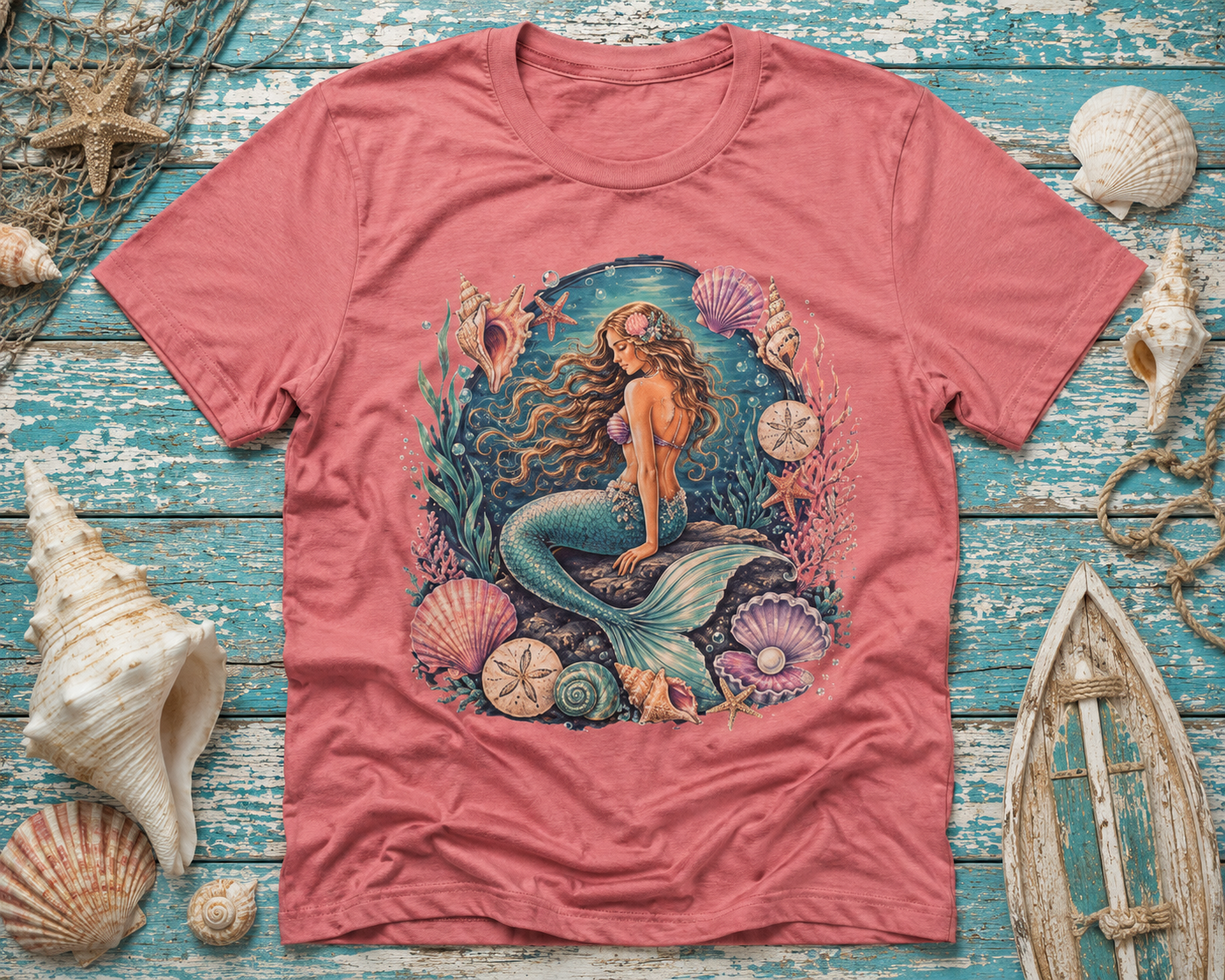 Mermaid Beach Graphic Tee - Vintage Ocean Illustration T-Shirt