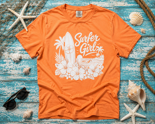 Surfer Girl Graphic Tee — Vintage Beach Surf T‑Shirt