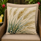 Beachgrass Watercolor Outdoor Pillow — Beige Coastal Patio Throw Pillow