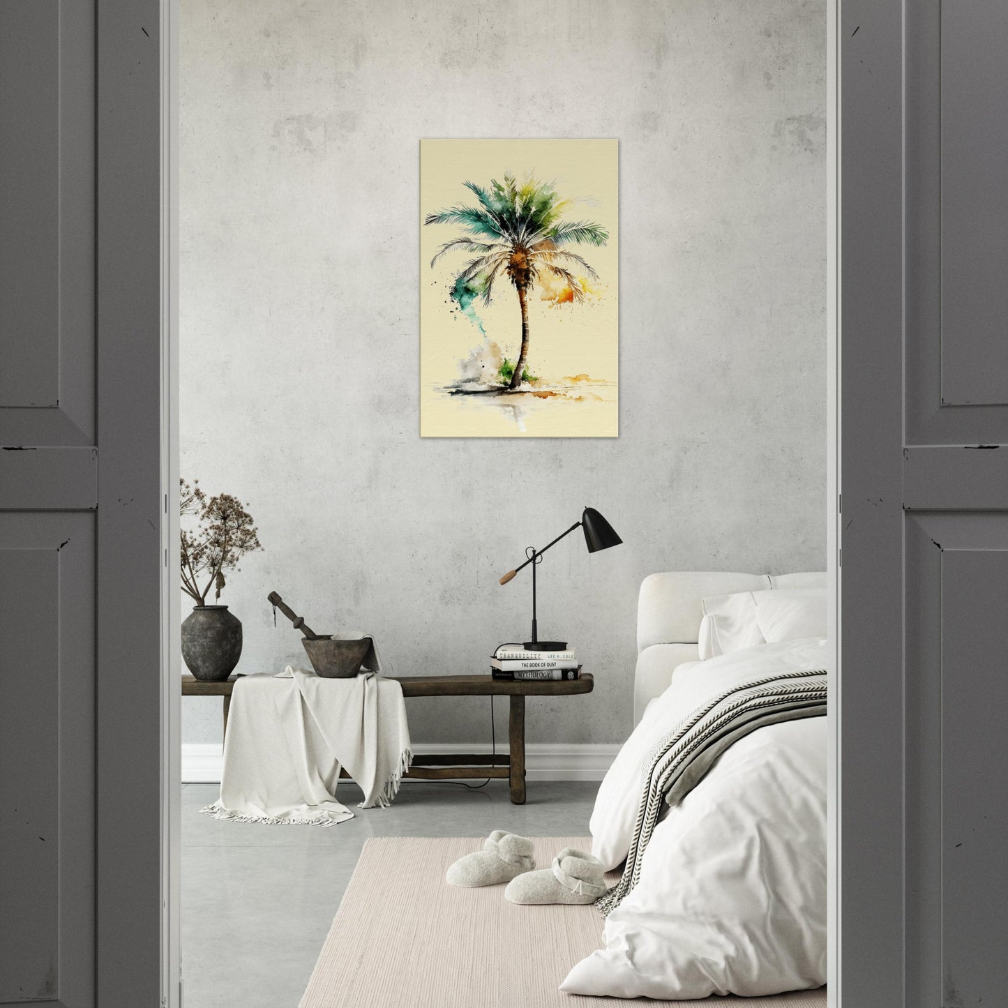 Tropical Single Palm Tree Right Canvas Wall Art - Caribbean Rays
