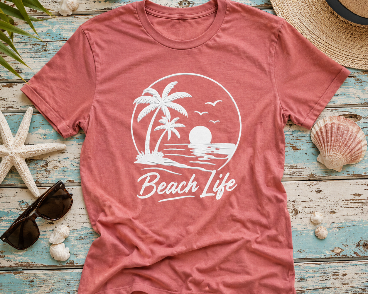 Beach Life T-Shirt – Palm Tree Sunset Graphic Tee