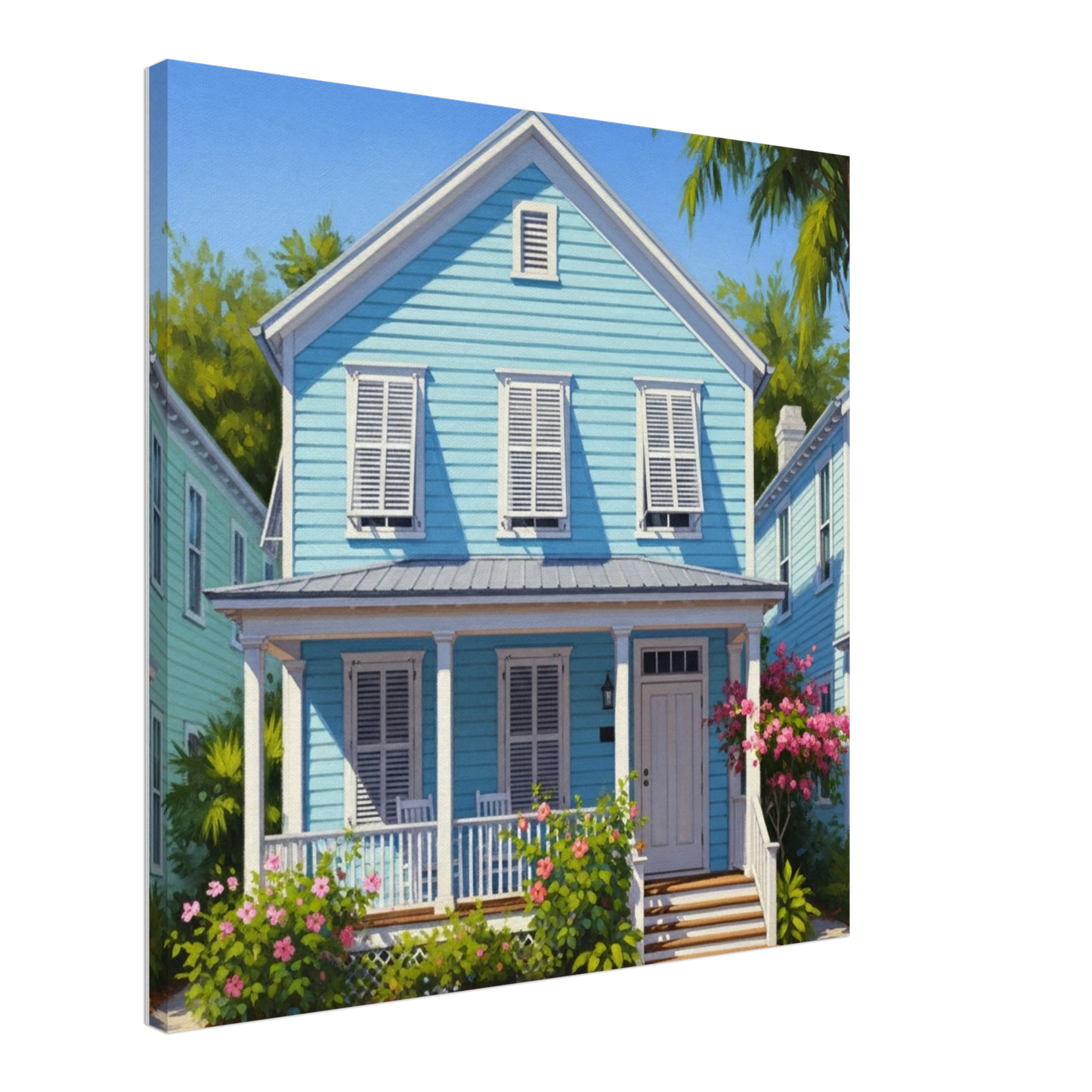  Light Blue Key West House  Canvas Wall Prints -on  Caribbean Rays