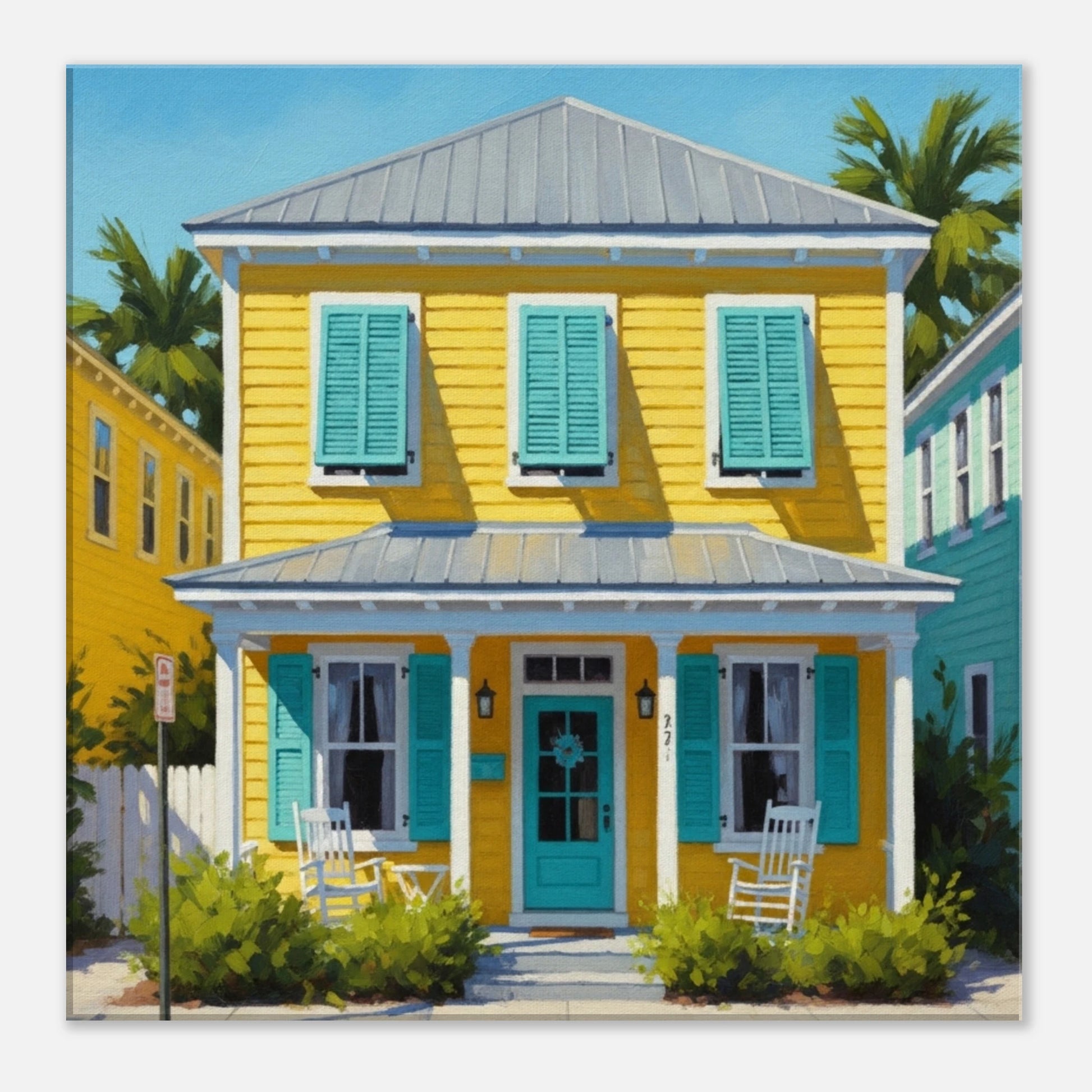 Yellow Key West House Canvas Wall Print by- Caribbean Rays