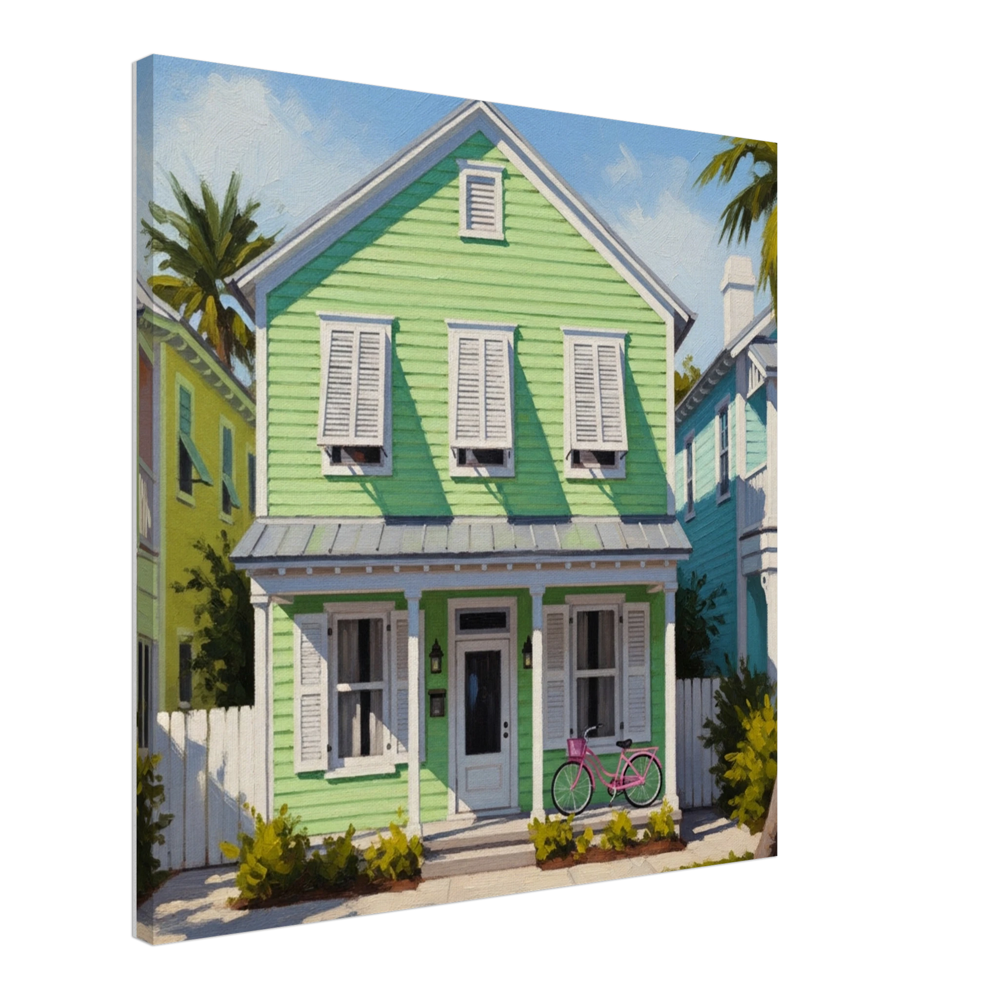  Green Key West House Canvas Wall Print -on Caribbean Rays
