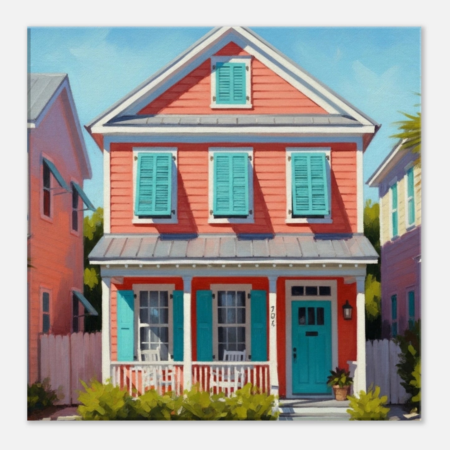 Coral Key West House Canvas Wall Print by Caribbean Rays