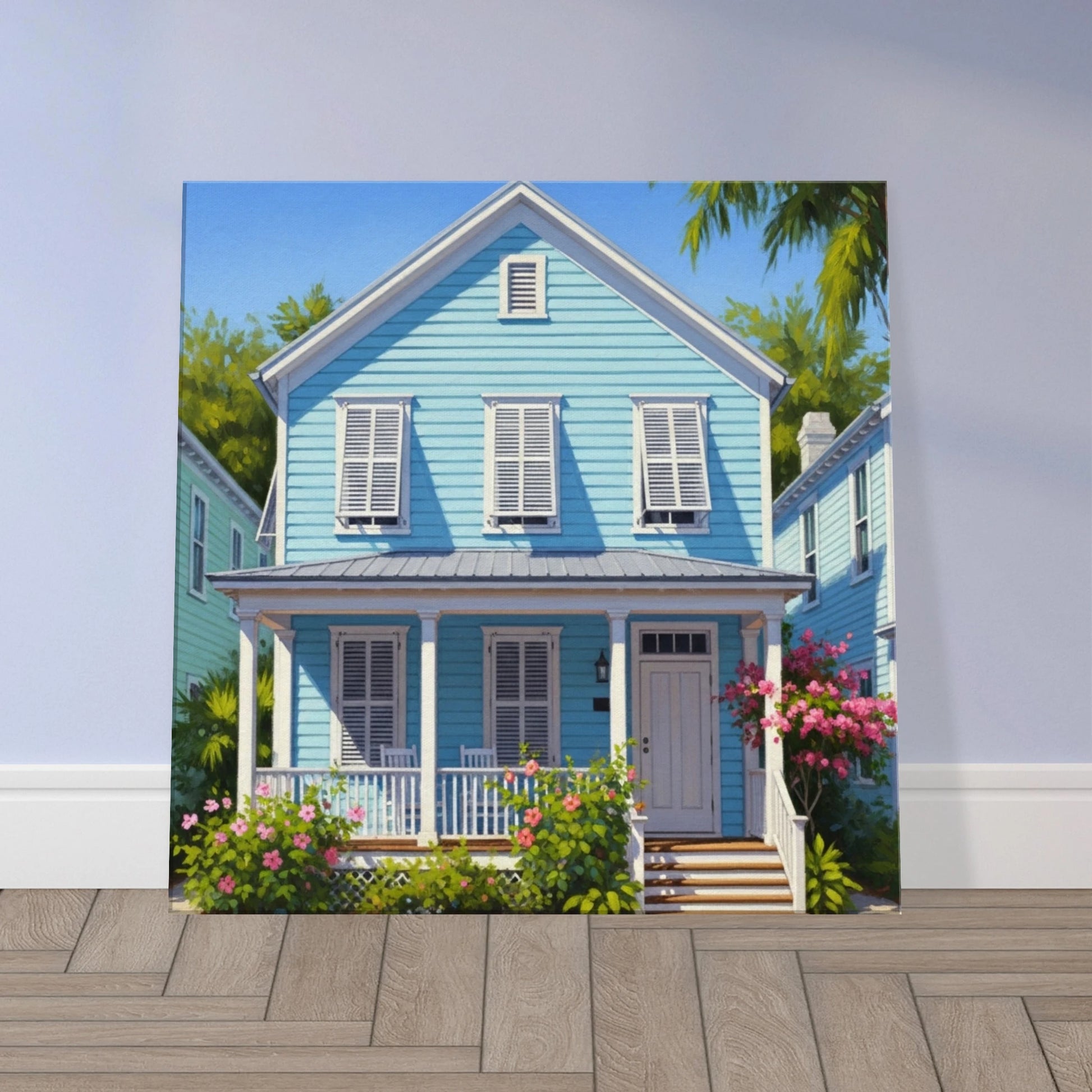 Light Blue Key West House Canvas Wall Prints on Caribbean Rays