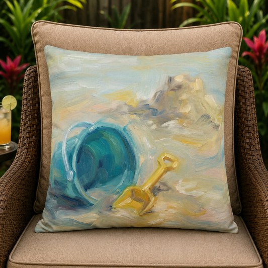 Outdoor Pillow — Beach Bucket & Shovel Coastal Throw Pillow