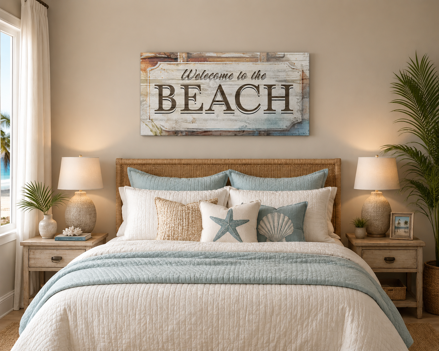 Welcome to the Beach Sign Canvas Wall Print