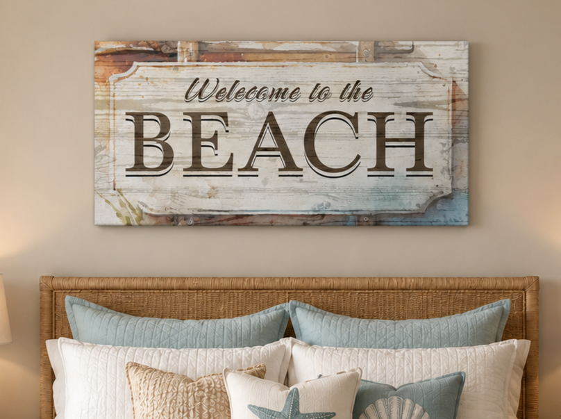 Welcome to the Beach Sign Canvas Wall Print