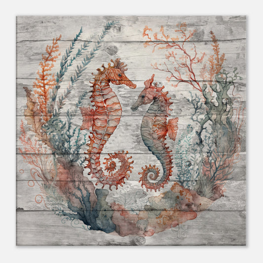 Two Seahorses Coral Reef Canvas Wall Print by Caribbean Rays