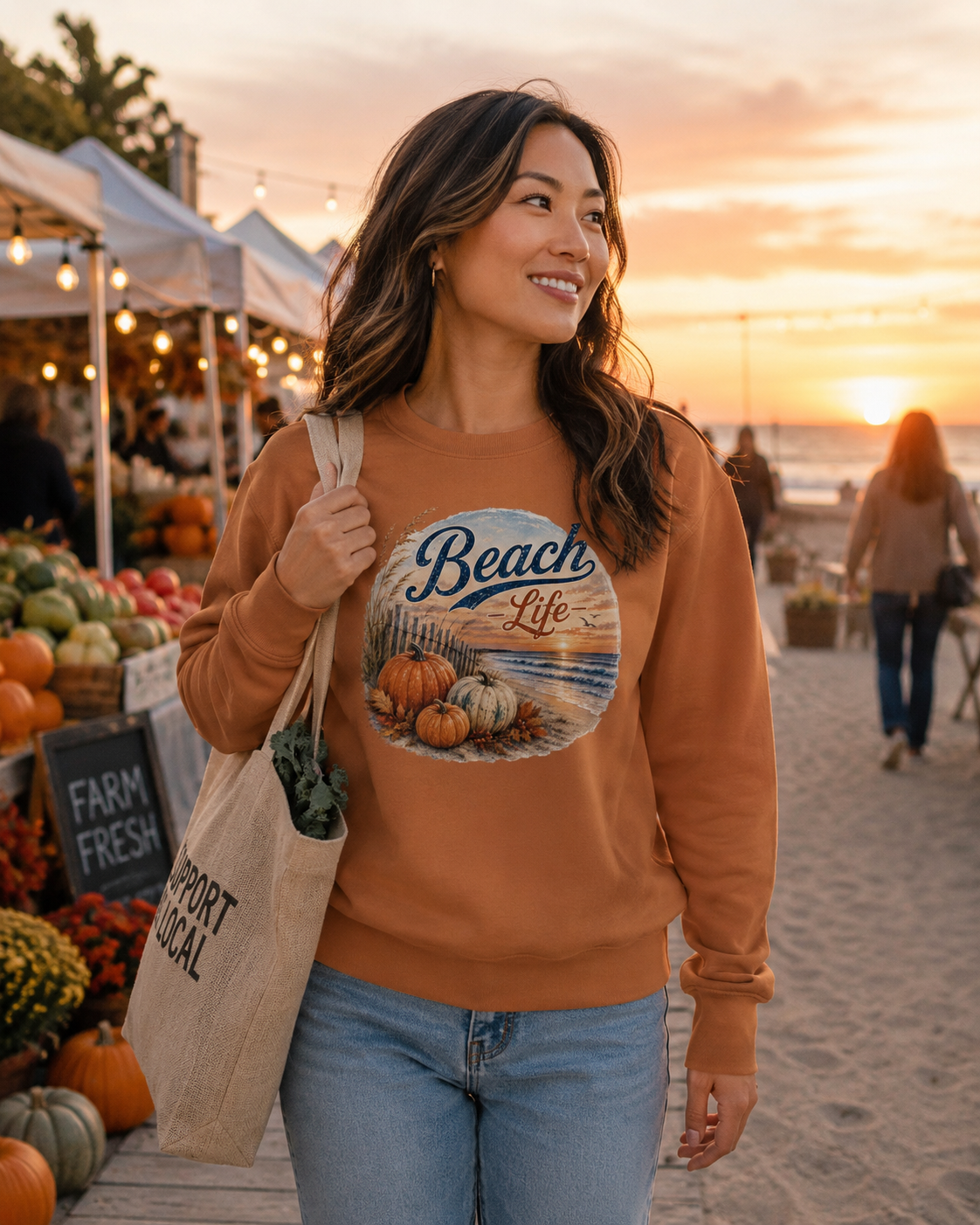 Beach Life Fall Pumpkin Lightweight Crewneck Sweatshirt
