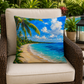 Tropical Caribbean Beach Outdoor Pillow — Coastal Palm Tree Seaside Decor