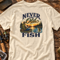 T-Shirt — "Never Too Old to Fish" Fishing Tee (Sunset Lake Design)