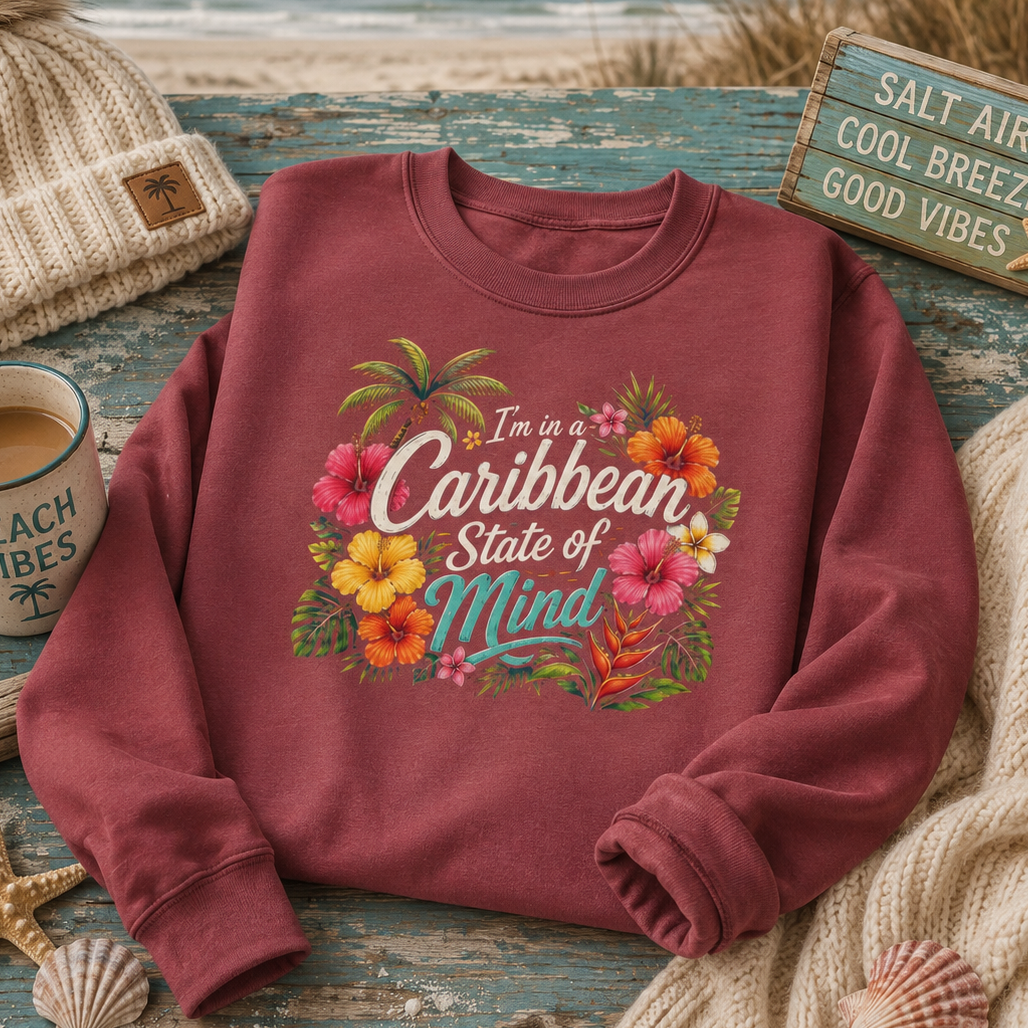 Caribbean State of Mind Crewneck Sweatshirt in Crimson